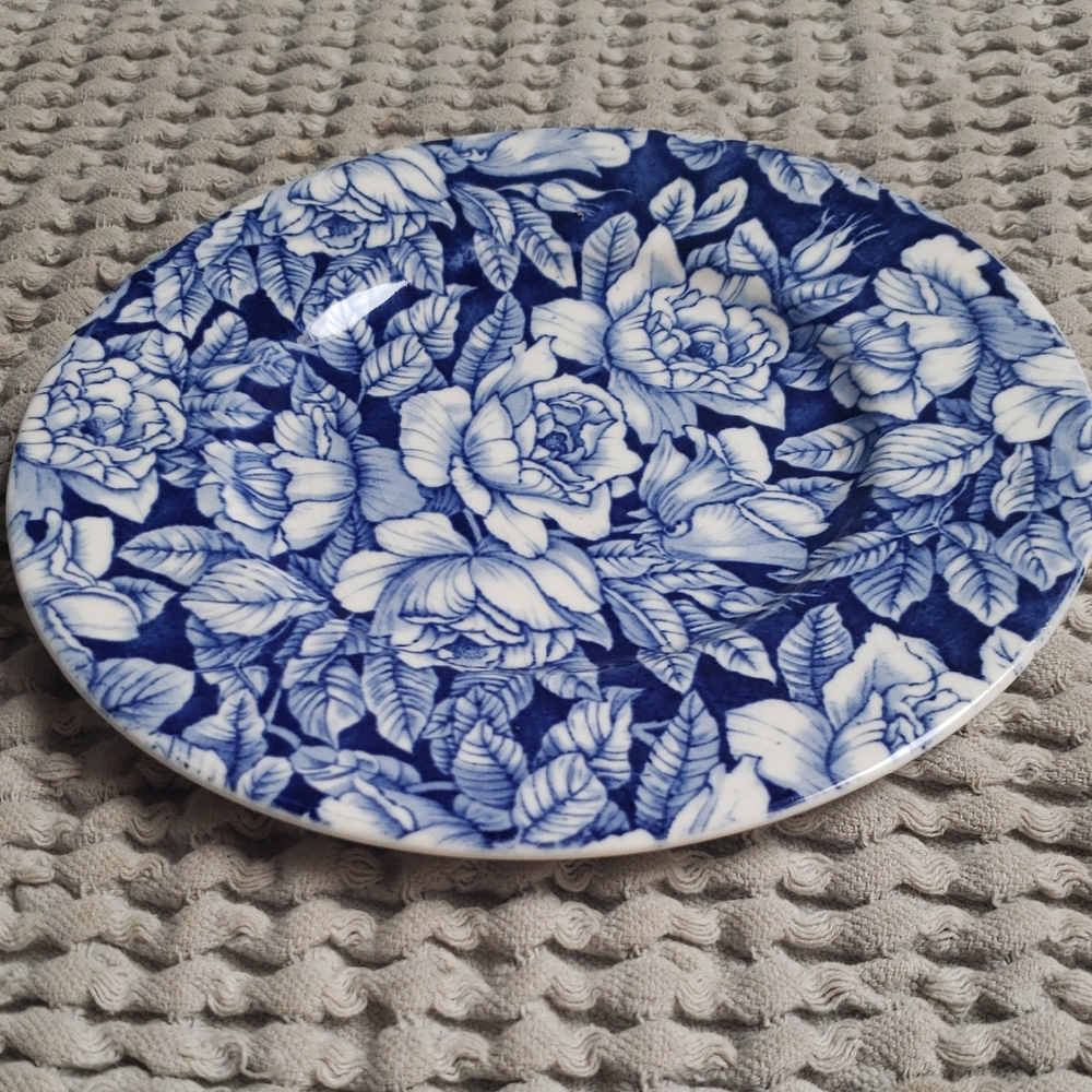 Blue and White Floral Plate